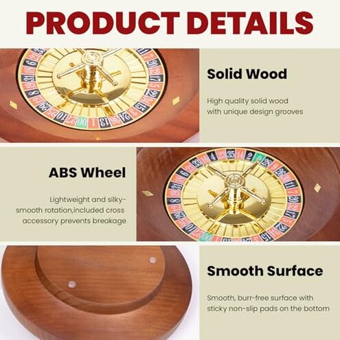 Roulette Wheel & Craps Set with Double-Sided Tabletop Layout Mat,10 Inch Premium Solid Wood Roulette Wheel, 200 Chips, Roulette Marker,Instruction Card etc.Perfect for Game Night Party