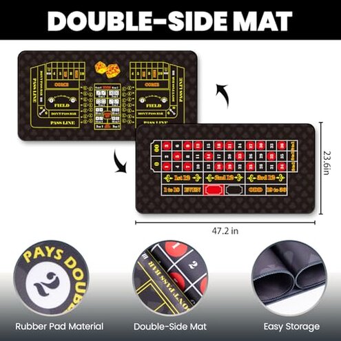 Roulette Wheel & Craps Set with Double-Sided Tabletop Layout Mat,10 Inch Premium Solid Wood Roulette Wheel, 200 Chips, Roulette Marker,Instruction Card etc.Perfect for Game Night Party