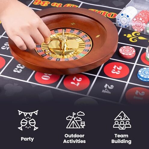 Roulette Wheel & Craps Set with Double-Sided Tabletop Layout Mat,10 Inch Premium Solid Wood Roulette Wheel, 200 Chips, Roulette Marker,Instruction Card etc.Perfect for Game Night Party
