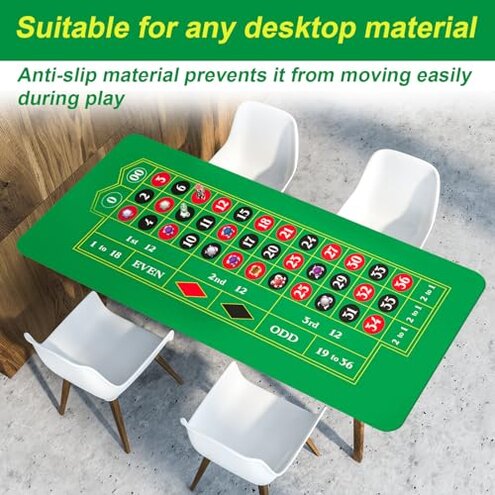 Poen Roulette Mat Tabletop Felt Layout Set Rubber Roulette Wheel Table Cover Craps Mat with Win Marker Storage Bag for Casino Games Christmas Parties Home Entertainment Night(Green,70 x 35 Inch)