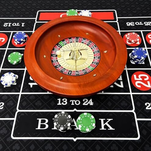 Ygebet 11 inch Solid Roulette Wheel Set for Adults, with 47.2 x 22.8 Inch Double Sided Table Layout Felt Mat, 100 ABS Chips, and Dealer Button Playing Cards Casino Roulette Game Sets