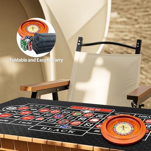 Ygebet 11 inch Solid Roulette Wheel Set for Adults, with 47.2 x 22.8 Inch Double Sided Table Layout Felt Mat, 100 ABS Chips, and Dealer Button Playing Cards Casino Roulette Game Sets
