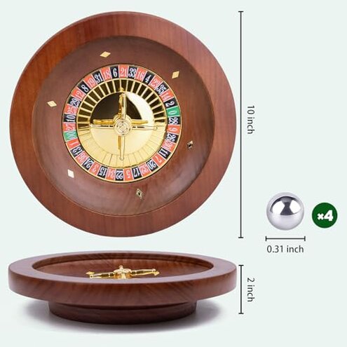 10 Inch Wooden Roulette Wheel,Professional Solid Wood Casino Roulette Wheels for Adults,with 4 Roulette Balls,Perfect for Home Game Night and Entertainment Party