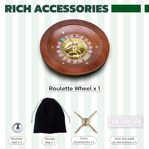 10 Inch Wooden Roulette Wheel,Professional Solid Wood Casino Roulette Wheels for Adults,with 4 Roulette Balls,Perfect for Home Game Night and Entertainment Party