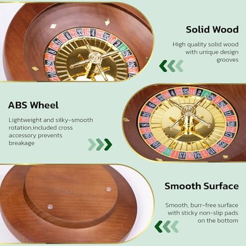 10 Inch Wooden Roulette Wheel,Professional Solid Wood Casino Roulette Wheels for Adults,with 4 Roulette Balls,Perfect for Home Game Night and Entertainment Party