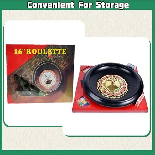IIDEA 16 Inch Professional Roulette Wheel Set Gambling Wheel with 120 Chips,2 Decks of Cards,Reversible Game Table Mat, Rake and Balls,Casino Games Suitable for Roulette and Texas Hold'em