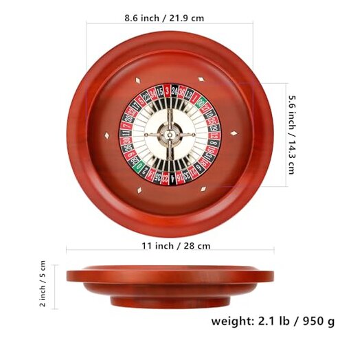 Ygebet Wooden Roulette Wheel, 11 inch Solid Wood Casino Roulette Wheels for Adults, Professional Roulette Board for Home Game Night Party