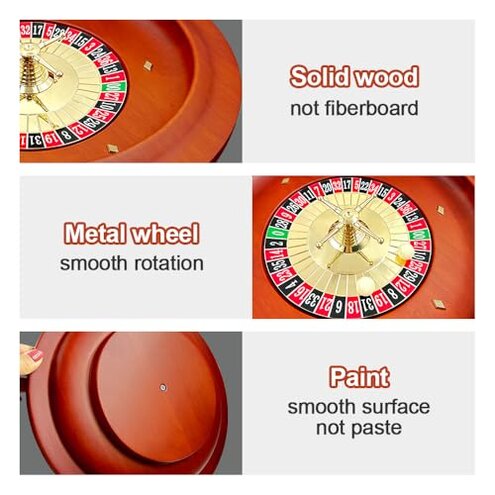 Ygebet Wooden Roulette Wheel, 11 inch Solid Wood Casino Roulette Wheels for Adults, Professional Roulette Board for Home Game Night Party