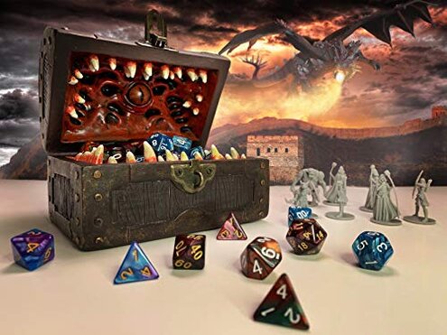 Galdor's Guild Mimic Dice Chest Storage Box | Free Lock & Key | Compatible with Dungeons & Dragons Players, Dungeon Master/DM RPG Gaming | Holder Vault Case | Holds 4 Polyhedral Sets (Regular)