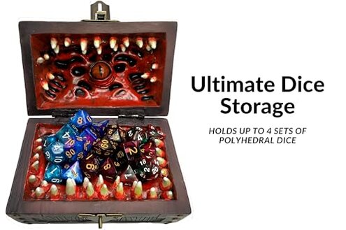Galdor's Guild Mimic Dice Chest Storage Box | Free Lock & Key | Compatible with Dungeons & Dragons Players, Dungeon Master/DM RPG Gaming | Holder Vault Case | Holds 4 Polyhedral Sets (Regular)