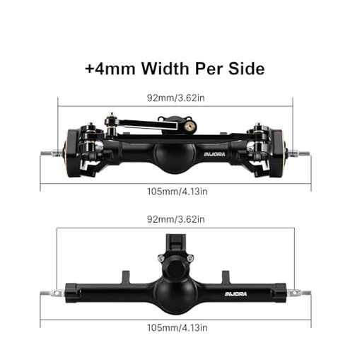 INJORA +4mm Planet Front Rear Axles with Double Joint Shafts & Brass Steering Knuckles for 1/24 Axial SCX24 Upgrade(Black)