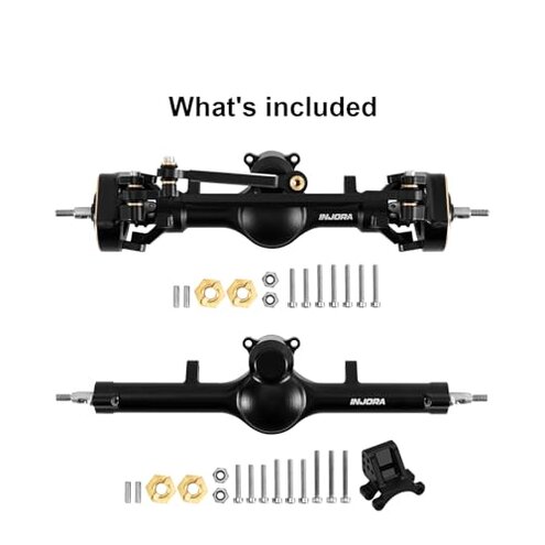 INJORA +4mm Planet Front Rear Axles with Double Joint Shafts & Brass Steering Knuckles for 1/24 Axial SCX24 Upgrade(Black)