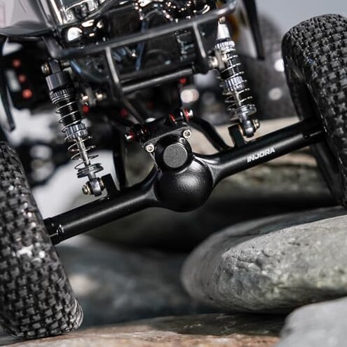 INJORA +4mm Planet Front Rear Axles with Double Joint Shafts & Brass Steering Knuckles for 1/24 Axial SCX24 Upgrade(Black)