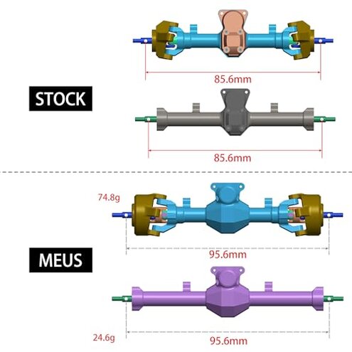 MEUS RACING Nylon SCX24 Axles with Isokinetic 3-Section CVD for Axial SCX24 C10 JLU Gladiator Bronco Deadbolt 1/24 RC Crawler, +5mm Widened and 52&deg; Max. Steering Angle