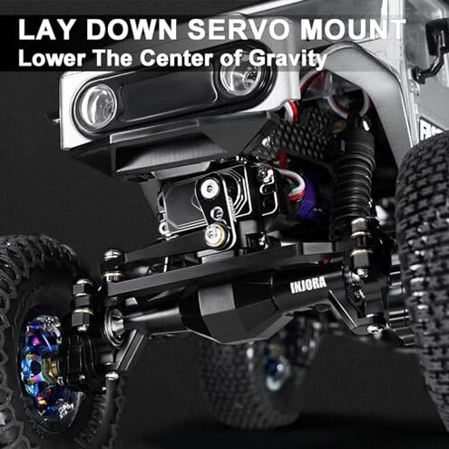 INJORA +5mm Diamond Portal Axles with Lay Down Servo Mount & Links for 1/18 RC Crawler TRX4M Upgrade(Black)