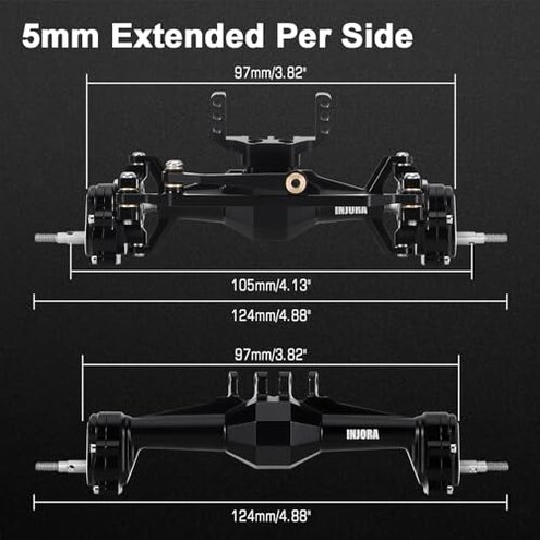 INJORA +5mm Diamond Portal Axles with Lay Down Servo Mount & Links for 1/18 RC Crawler TRX4M Upgrade(Black)