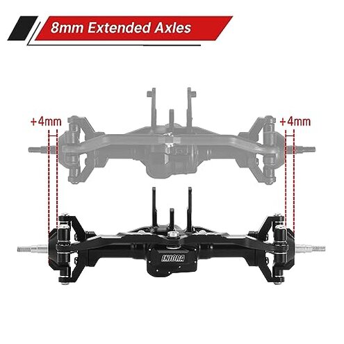 INJORA Front&Rear Axles Set - +4mm Extended Aluminum Complete Axles for TRX4M Upgrade 1/18 RC Crawler Car