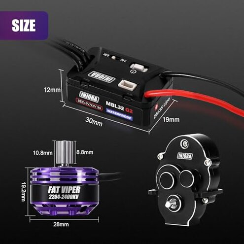 INJORA MBL32 G2 Waterproof Brushless ESC & 2204 Fat Viper Outrunner Motor for 1/18 TRX4M Upgrade