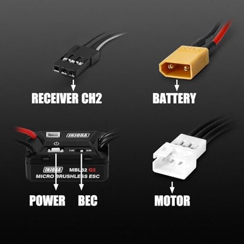 INJORA MBL32 G2 Waterproof Brushless ESC & 2204 Fat Viper Outrunner Motor for 1/18 TRX4M Upgrade