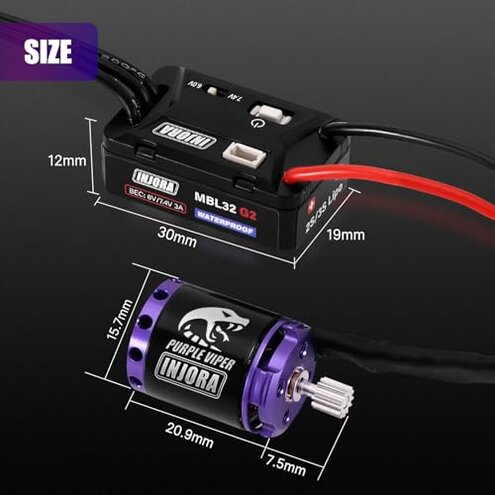 INJORA MBL32 G2 Waterproof Brushless ESC & 1721 Purple Viper Outrunner Motor for 1/24 Axial SCX24 Upgrade
