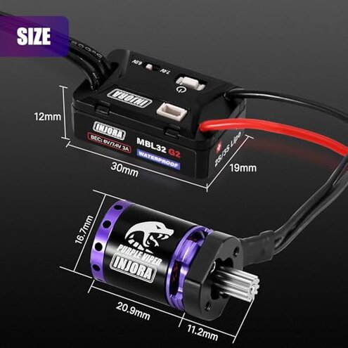 INJORA MBL32 G2 Waterproof Brushless ESC & 1721 Purple Viper Outrunner Motor for 1/18 TRX4M Ascent-18 Upgrade