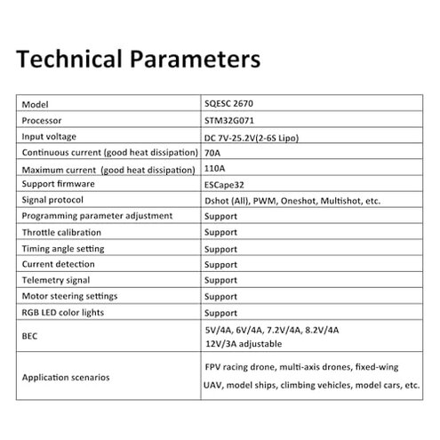 SEQURE 70A Brushless ESC 2-6S Lipo, RC Motor Electric Speed Controller 128KHz, ESC with 5V 4A BEC for RC Crawler Car, Climbing Car, Ship Model - ESCape32 with WiFi-Link Parameter Configuration Tool