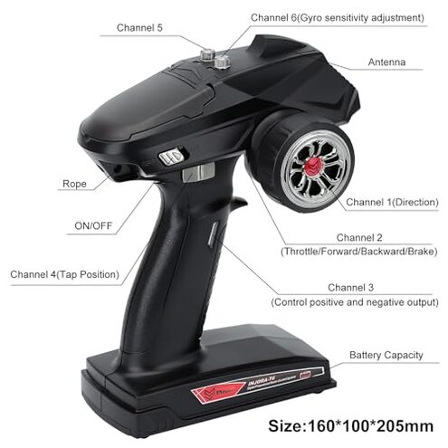 INJORA RC Transmitter 2.4GHz 6CH Controler and Receiver with Gyro Remote Inside Receiver for 1/8 1/10 RC Car Boat Tanks Crawler TRX4 SCX10 Upgrade Parts(T6DCG)