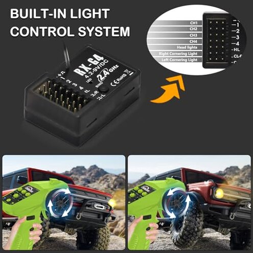 Hobby Fans RC Radio System 4CH 2.4G RC Transmitter with Receiver and Lanyard Anti-Jamming Remote Controller for RC Car Crawler Boat, Green & Black