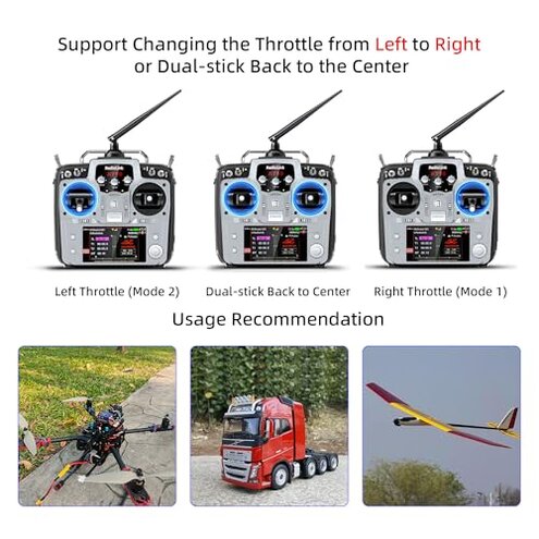 Radiolink AT10II 12 Channels 2.4G RC Transmitter and Receiver R12DS & PRM-01 Voltage Telemetry Radio Controller for RC Airplane FPV Racing Drone Quad Helicopter Car and Boat (Grey Mode 2 Left Hand)
