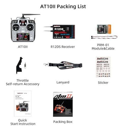 Radiolink AT10II 12 Channels 2.4G RC Transmitter and Receiver R12DS & PRM-01 Voltage Telemetry Radio Controller for RC Airplane FPV Racing Drone Quad Helicopter Car and Boat (Grey Mode 2 Left Hand)