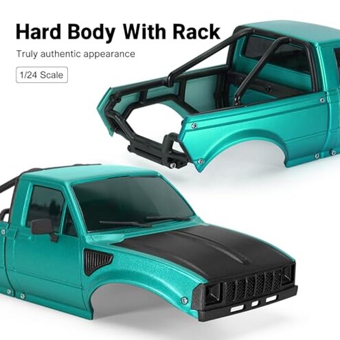 INJORA IR60-24 Pickup Hard Body Shell with Bed Rack for 1/24 RC Crawler Axial SCX24 C10 Bronco Wrangler Base Camp 4Runner(Green)
