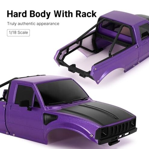 INJORA IR60 Pickup Hard Body Shell with Bed Rack for 1/18 RC Crawler TRX4M Defender Bronco(Purple)