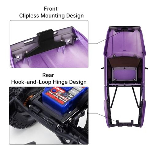 INJORA IR60 Pickup Hard Body Shell with Bed Rack for 1/18 RC Crawler TRX4M Defender Bronco(Purple)