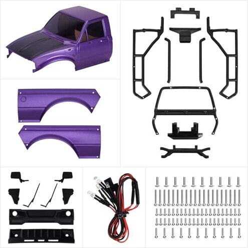 INJORA IR60 Pickup Hard Body Shell with Bed Rack for 1/18 RC Crawler TRX4M Defender Bronco(Purple)