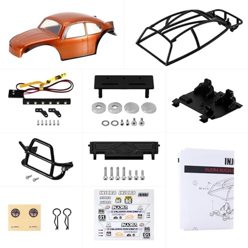 INJORA BUG24 Body with Roll Cage for 1/24 Axial SCX24 C10 JLU Bronco Base Camp 4Runner Upgrade(Orange)