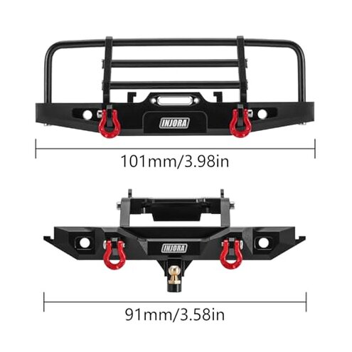 INJORA 37g Front and 26g Rear Bumper - CNC Aluminum Bumper with Light for 1/18 RC Crawler TRX4M Defender Upgrade