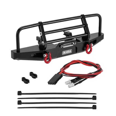 INJORA 37g Front and 26g Rear Bumper - CNC Aluminum Bumper with Light for 1/18 RC Crawler TRX4M Defender Upgrade