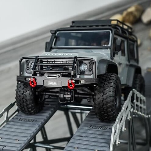 INJORA 37g Front and 26g Rear Bumper - CNC Aluminum Bumper with Light for 1/18 RC Crawler TRX4M Defender Upgrade