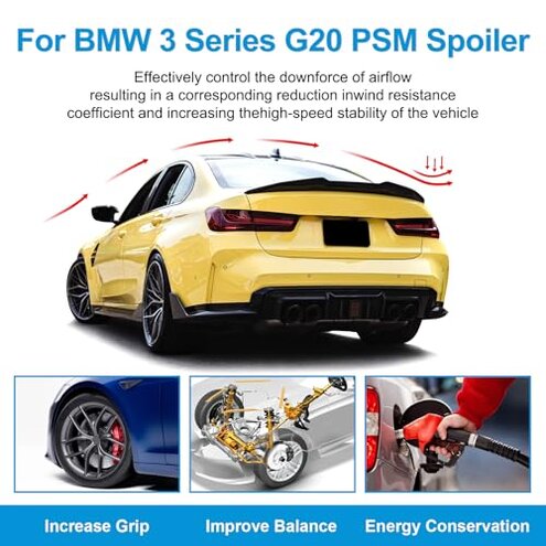 KHK G20 Trunk Spoiler, Glossy Black Car Rear Trunk Tail Spoiler, PSM Style Rear Wing Spoiler Fits for 2019-2024 BMW G20 3 Series 330i M340i and G80 M3 All Models 2020 2021 2022 2023