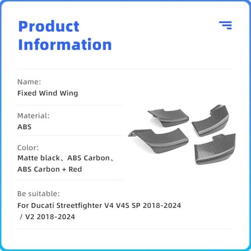 Winglets Wings Spoiler Fxed for Ducati Streetfighter V4 V4S V4SP 2018-2024 V2 2018-2024 Motorcycle Winglet Wing Kit Carbon Fiber Color (Matte Black)