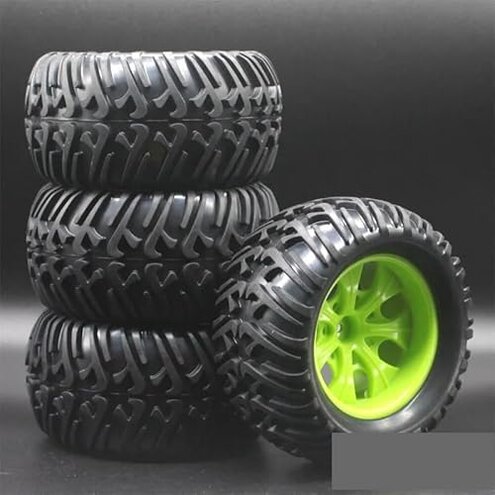 Chanmoo 1/10 RC Monster Truck Tires and Hard Plastic Wheels Rims 12mm Hex Rubber Buggy Off Road Tyres with Foam for 1:10 Scale Truck Car Traxxas VXL 2WD Hoss 4x4 HSP HPI Tamiya Kyosho 4PCS (Black)