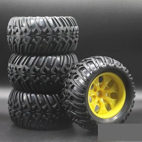 Chanmoo 1/10 RC Monster Truck Tires and Hard Plastic Wheels Rims 12mm Hex Rubber Buggy Off Road Tyres with Foam for 1:10 Scale Truck Car Traxxas VXL 2WD Hoss 4x4 HSP HPI Tamiya Kyosho 4PCS (Black)