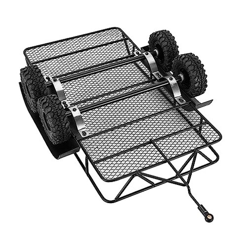 INJORA RC Trailer for Hauling Behind Car - Metal Hitch Mount Trailer for 1/18 RC Crawler TRX4M Defender Bronco K10 High Trail F150, 543g/each