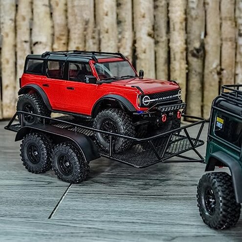 INJORA RC Trailer for Hauling Behind Car - Metal Hitch Mount Trailer for 1/18 RC Crawler TRX4M Defender Bronco K10 High Trail F150, 543g/each