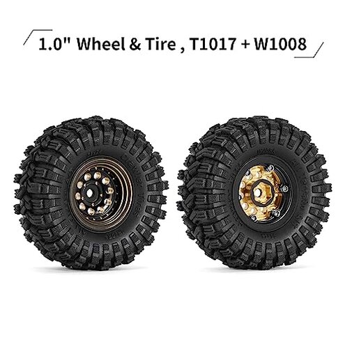 INJORA Black Coating Brass 1.0 Beadlock Wheel Tires Set for Axial SCX24 AX24 TRX4M FCX24 Upgrade 1/24 1/18 RC Crawler Car（Black）