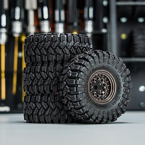 INJORA Black Coating Brass 1.0 Beadlock Wheel Tires Set for Axial SCX24 AX24 TRX4M FCX24 Upgrade 1/24 1/18 RC Crawler Car（Black）