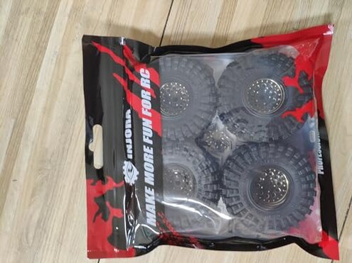 INJORA Black Coating Brass 1.0 Beadlock Wheel Tires Set for Axial SCX24 AX24 TRX4M FCX24 Upgrade 1/24 1/18 RC Crawler Car（Black）