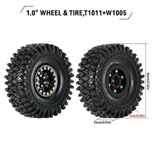 INJORA 1.0 Brass Beadlock Tires Set 4PCS Tires for 1/18 TRX4M 1/24 RC Crawler Car Axial SCX24 FMS FCX24 Gladiator Bronco C10 JLU Deadbolt B17 Upgrade (W1005-T1011)