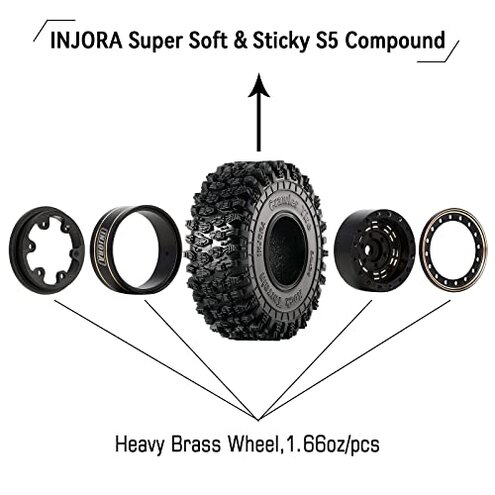 INJORA 1.0 Brass Beadlock Tires Set 4PCS Tires for 1/18 TRX4M 1/24 RC Crawler Car Axial SCX24 FMS FCX24 Gladiator Bronco C10 JLU Deadbolt B17 Upgrade (W1005-T1011)