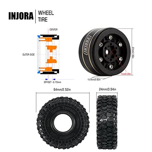 INJORA 1.0 Brass Beadlock Tires Set 4PCS Tires for 1/18 TRX4M 1/24 RC Crawler Car Axial SCX24 FMS FCX24 Gladiator Bronco C10 JLU Deadbolt B17 Upgrade (W1005-T1011)